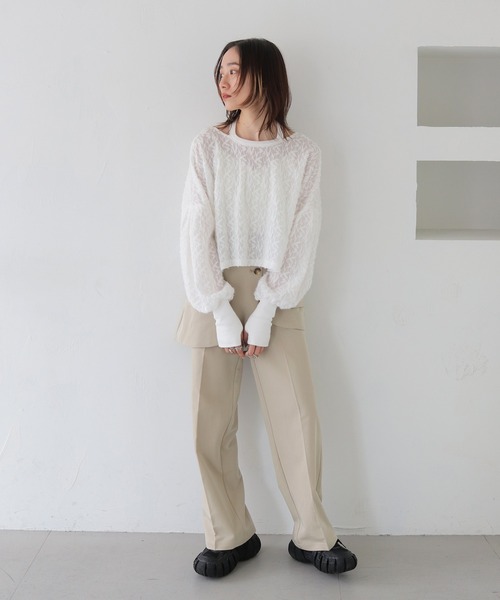 CLEIO(クレイオ)の「【CLEIO】シャギーレースショート丈プルオーバー/SHAGGY LACE SHORT PULLOVER/980-12614(Tシャツ/カットソー・レディース・ホワイト/ブラック・FREE)」の22枚目の写真