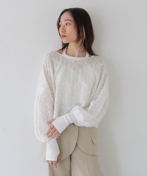CLEIO(クレイオ)の「【CLEIO】シャギーレースショート丈プルオーバー/SHAGGY LACE SHORT PULLOVER/980-12614(Tシャツ/カットソー・レディース・ホワイト/ブラック・FREE)」の15枚目の写真