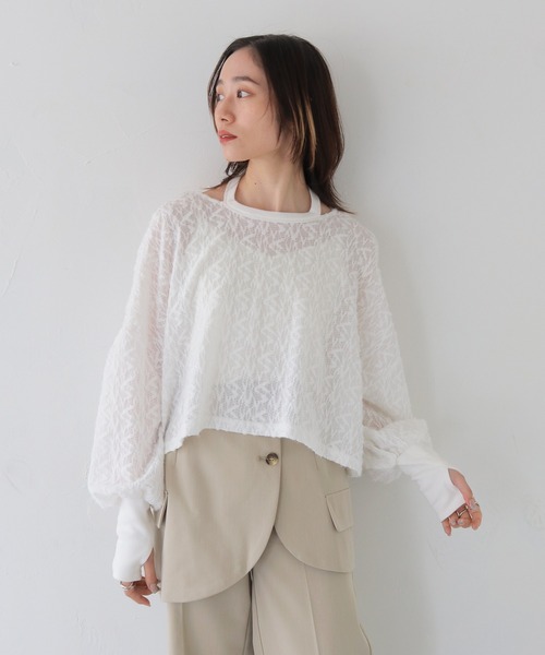 CLEIO(クレイオ)の「【CLEIO】シャギーレースショート丈プルオーバー/SHAGGY LACE SHORT PULLOVER/980-12614(Tシャツ/カットソー・レディース・ホワイト/ブラック・FREE)」の14枚目の写真