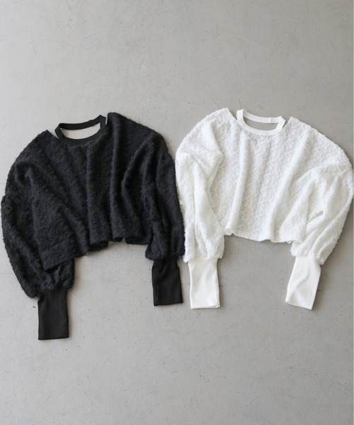CLEIO(クレイオ)の「【CLEIO】シャギーレースショート丈プルオーバー/SHAGGY LACE SHORT PULLOVER/980-12614(Tシャツ/カットソー・レディース・ホワイト/ブラック・FREE)」の3枚目の写真