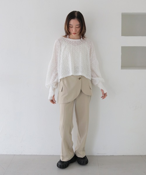 CLEIO(クレイオ)の「【CLEIO】シャギーレースショート丈プルオーバー/SHAGGY LACE SHORT PULLOVER/980-12614(Tシャツ/カットソー・レディース・ホワイト/ブラック・FREE)」の21枚目の写真