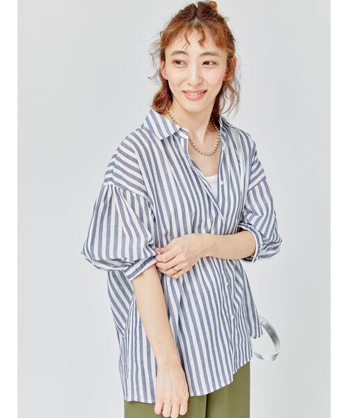 Lugnoncure（ルノンキュール）の「ゴム袖レギュラーシャツ（シャツ/ブラウス・レディース・オフホワイト/ネイビー/ベージュ・F）」の10枚目の写真