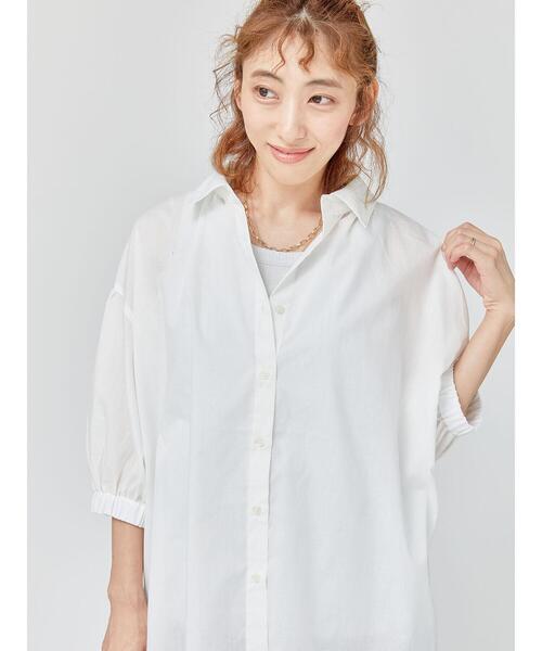 Lugnoncure（ルノンキュール）の「ゴム袖レギュラーシャツ（シャツ/ブラウス・レディース・オフホワイト/ネイビー/ベージュ・F）」の4枚目の写真