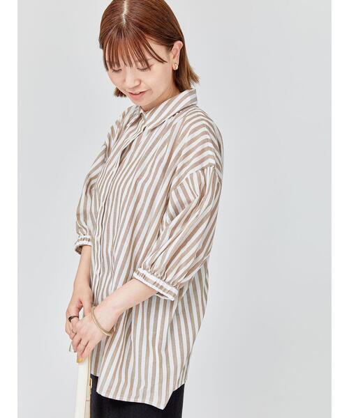 Lugnoncure（ルノンキュール）の「ゴム袖レギュラーシャツ（シャツ/ブラウス・レディース・オフホワイト/ネイビー/ベージュ・F）」の20枚目の写真