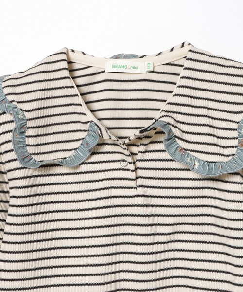 BEAMS mini(ビームスミニ)の「ボーダー フラワー フリル襟 プルオーバー 2024FW(90~150cm)(Tシャツ/カットソー・キッズ・ブラック/ホワイト系その他5・100/150/140/130/110/90/120)」の3枚目の写真