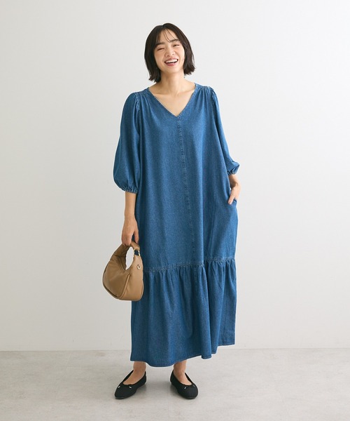 Sugar spoon（シュガースプーン）の「・SUGAR　SPOON　デニムVネックワンピース（ワンピース・レディース・ブラック/インディゴブルー・FREE）」の5枚目の写真