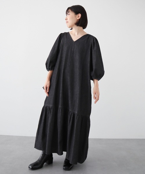 Sugar spoon（シュガースプーン）の「・SUGAR　SPOON　デニムVネックワンピース（ワンピース・レディース・ブラック/インディゴブルー・FREE）」の3枚目の写真