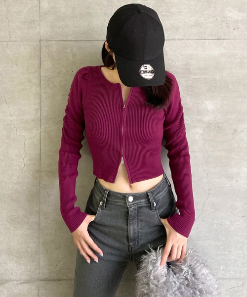 ROYAL PARTY（ロイヤルパーティー）の「ウォッシャブルZIP長袖ニットトップス（ニット/セーター・レディース・ブラック/マルチ/ボルドー/ブルー/オフホワイト・FREE）」の4枚目の写真