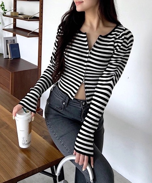 ROYAL PARTY（ロイヤルパーティー）の「ウォッシャブルZIP長袖ニットトップス（ニット/セーター・レディース・ブラック/マルチ/ボルドー/ブルー/オフホワイト・FREE）」の5枚目の写真