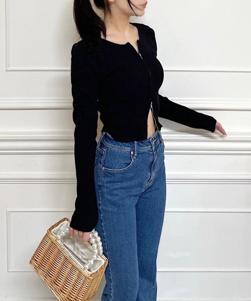 ROYAL PARTY（ロイヤルパーティー）の「ウォッシャブルZIP長袖ニットトップス（ニット/セーター・レディース・ブラック/マルチ/ボルドー/ブルー/オフホワイト・FREE）」の3枚目の写真