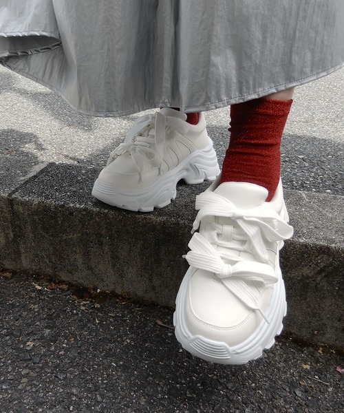 スニーカー Double Ribbon Satin Flat Sneakers (2color) Double Ribbon Satin Flat Sneakers (2color)