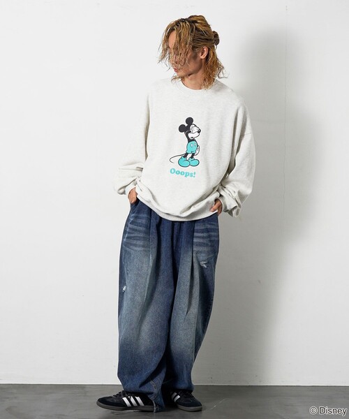 【セール】PUBLUX/パブリュクス 別注 Mickey Mouse/Posing 裏起毛スウェット/クルーネックスウェット/ミッキーマウス(限定展開)（スウェット）｜Disney（ディズニー）