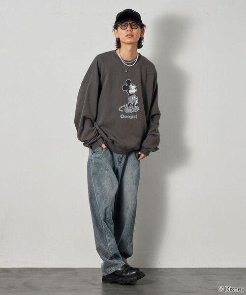 【セール】PUBLUX/パブリュクス 別注 Mickey Mouse/Posing 裏起毛スウェット/クルーネックスウェット/ミッキーマウス(限定展開)（スウェット）｜Disney（ディズニー）