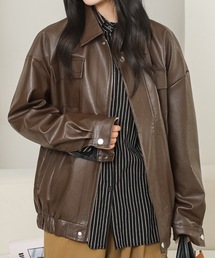 ノーカラージャケット（合成皮革/人工皮革）ファッション通販