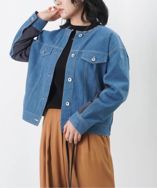 LUCA/LADY LUCK LUCA（ルカ/レディラックルカ）の「LC/LLL 異素材切替ノーカラーデニムジャケット（デニムジャケット・レディース・カーキ/グレー/チャコールグレー・FREE）」の5枚目の写真