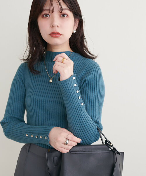 natural couture リブ編み長袖ニット オレンジ marvelous by Pierrot ニット セーター リブニット フレア袖