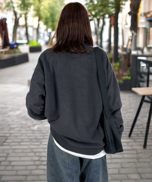 セール】ふかふか フリース ワンポイント 裏起毛 オーバーサイズ