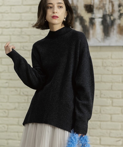 OPAQUE.CLIP(オペークドットクリップ)の「◆ミドルゲージハイネックニット/FILIVIVI・フィルビビ【洗える】(ニット/セーター・レディース・ベージュ×ブラック/グレー/チャコールグレー・36/38/40/42)」の2枚目の写真