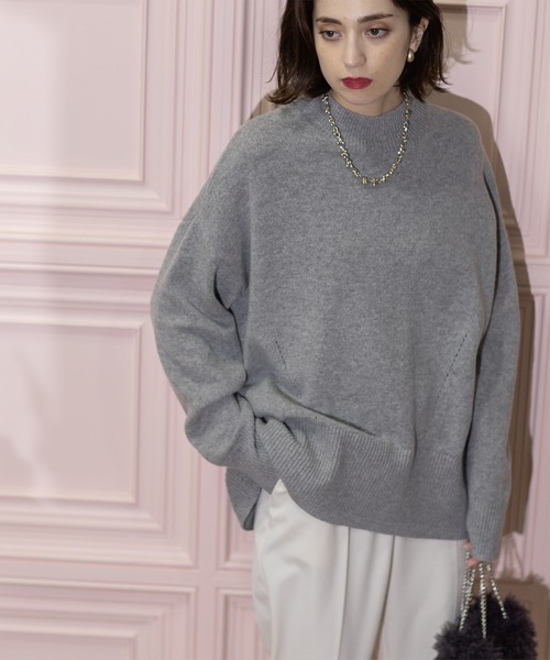 OPAQUE.CLIP(オペークドットクリップ)の「◆ミドルゲージハイネックニット/FILIVIVI・フィルビビ【洗える】(ニット/セーター・レディース・ベージュ×ブラック/グレー/チャコールグレー・36/38/40/42)」の4枚目の写真