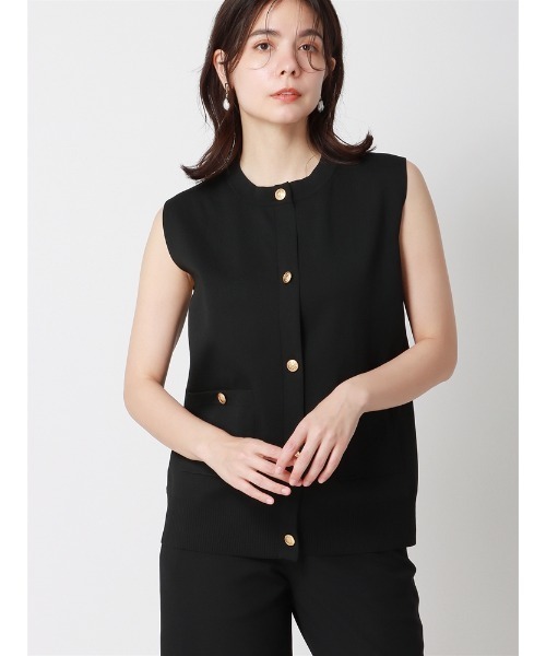 【セール】ラウンドネックニットジレ ハンドウォッシュ ポリエステル 無地 メタルボタン（ベスト）｜SUIT SQUARE（スーツスクエア）