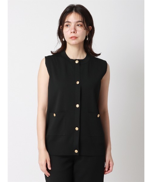 【セール】ラウンドネックニットジレ ハンドウォッシュ ポリエステル 無地 メタルボタン（ベスト）｜SUIT SQUARE（スーツスクエア）