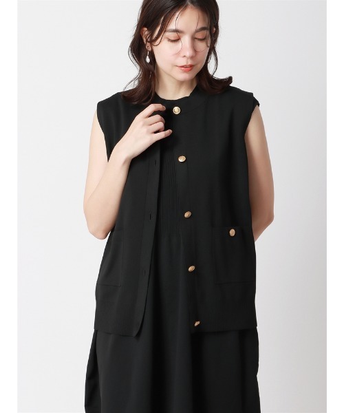 【セール】ラウンドネックニットジレ ハンドウォッシュ ポリエステル 無地 メタルボタン（ベスト）｜SUIT SQUARE（スーツスクエア）