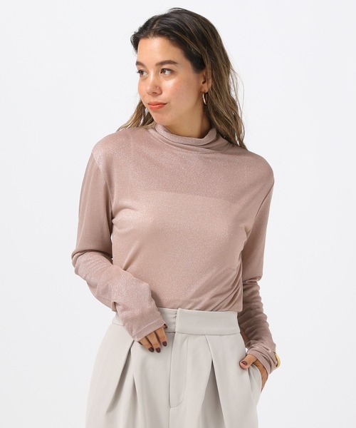 BAYFLOW（ベイフロー）の「[レイヤードスタイルにも]ラメハイネックプルオーバー（Tシャツ/カットソー・レディース・ブラック/ピンク/アイボリー・FREE）」の9枚目の写真