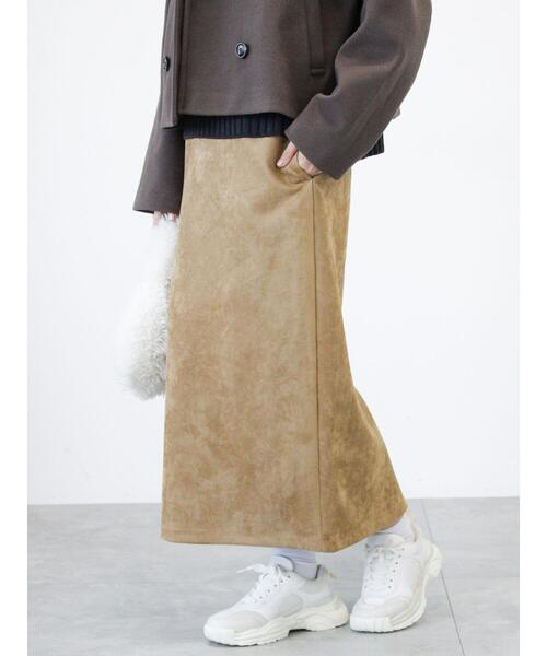 Lugnoncure（ルノンキュール）の「【選べる着丈】スウェード調タイトスカート（スカート・レディース・ベージュ/ネイビー/ブラック/チャコールグレー・ﾌﾘｰ(L)/ﾌﾘｰ(M)）」の4枚目の写真