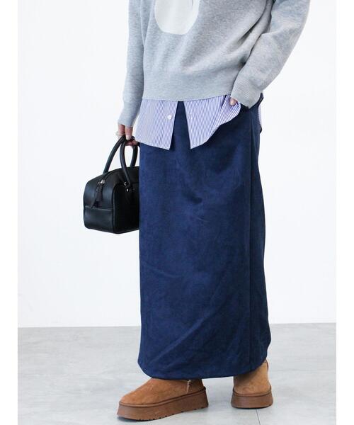 Lugnoncure（ルノンキュール）の「【選べる着丈】スウェード調タイトスカート（スカート・レディース・ベージュ/ネイビー/ブラック/チャコールグレー・ﾌﾘｰ(L)/ﾌﾘｰ(M)）」の2枚目の写真