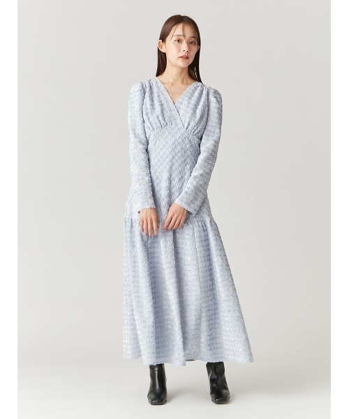 フレイアイディー　カットジャガードカシュクールワンピース　ライトブルー FRAY I.D（フレイアイディー）の「カットジャガードカシュクール