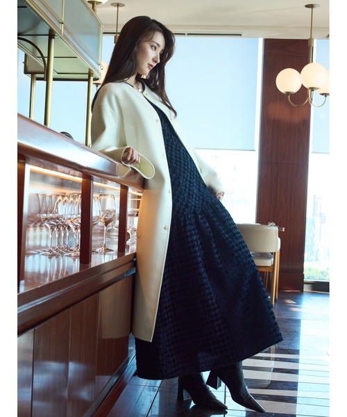 FRAY I.D ネイビー カシュクールワンピース FRAY I.D（フレイアイディー）の「カットジャガードカシュクール