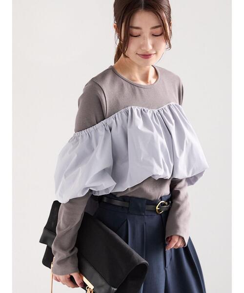 Te chichi(テチチ)の「オフショルドッキングトップス(Tシャツ/カットソー・レディース・ブラック/グレー・F)」の1枚目の写真