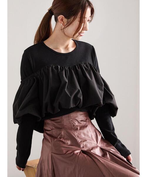 Te chichi(テチチ)の「オフショルドッキングトップス(Tシャツ/カットソー・レディース・ブラック/グレー・F)」の2枚目の写真