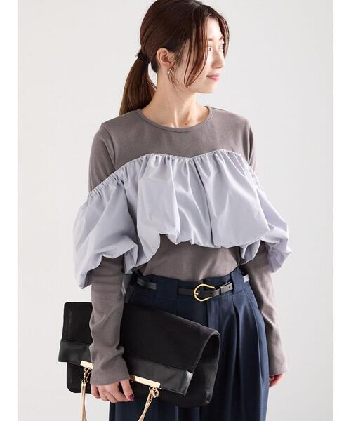 Te chichi(テチチ)の「オフショルドッキングトップス(Tシャツ/カットソー・レディース・ブラック/グレー・F)」の11枚目の写真