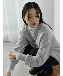 Samansa Mos2 blue | 衿袖フリルレースロンT(Tシャツ/カットソー)