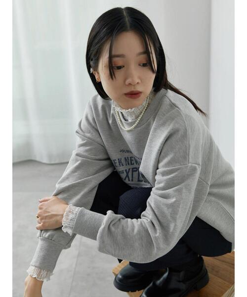 Samansa Mos2 blue（サマンサモスモスブルー）の「衿袖フリルレースロンT（Tシャツ/カットソー・レディース・オフホワイト/ブラック/キナリ・F）」の9枚目の写真