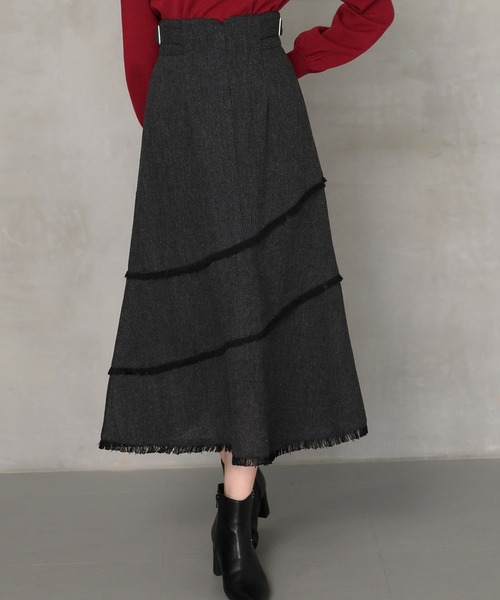 MISCH MASCH(ミッシュマッシュ)の「フリンジAラインスカート/MM447218(スカート・レディース・ブラック/ライトグレー・S/M)」の3枚目の写真