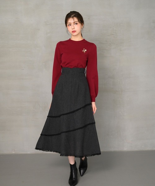 MISCH MASCH(ミッシュマッシュ)の「フリンジAラインスカート/MM447218(スカート・レディース・ブラック/ライトグレー・S/M)」の4枚目の写真