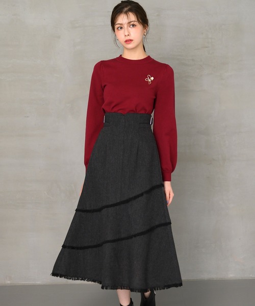 MISCH MASCH(ミッシュマッシュ)の「フリンジAラインスカート/MM447218(スカート・レディース・ブラック/ライトグレー・S/M)」の5枚目の写真