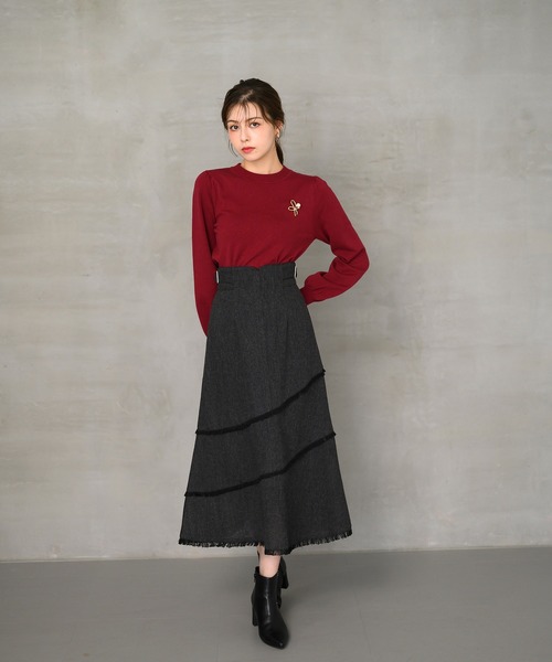 MISCH MASCH(ミッシュマッシュ)の「フリンジAラインスカート/MM447218(スカート・レディース・ブラック/ライトグレー・S/M)」の6枚目の写真