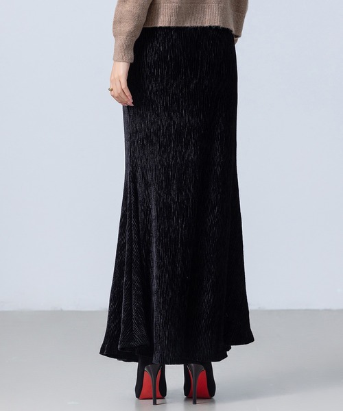 DAY CLOSET（デイ クローゼット）の「【表情変わる光沢感】きれいめ ランダムプリーツ ベロア マーメイドスカート レディース（スカート・レディース・ブラック/ネイビー/ダークブラウン/ベージュ・FREE）」の10枚目の写真