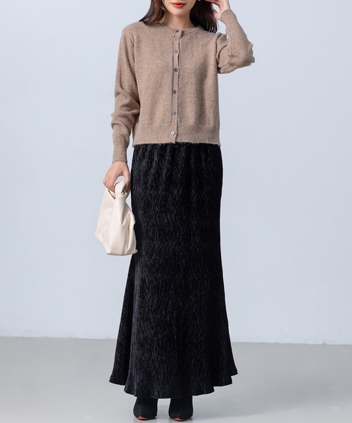 DAY CLOSET（デイ クローゼット）の「【表情変わる光沢感】きれいめ ランダムプリーツ ベロア マーメイドスカート レディース（スカート・レディース・ブラック/ネイビー/ダークブラウン/ベージュ・FREE）」の9枚目の写真