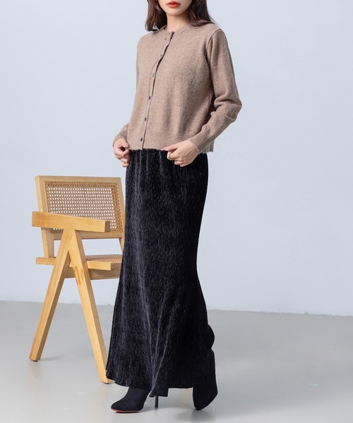 DAY CLOSET（デイ クローゼット）の「【表情変わる光沢感】きれいめ ランダムプリーツ ベロア マーメイドスカート レディース（スカート・レディース・ブラック/ネイビー/ダークブラウン/ベージュ・FREE）」の8枚目の写真