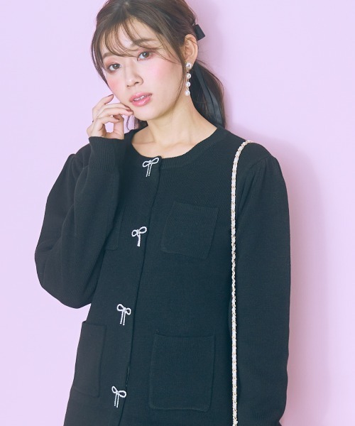 marun（マルン）の「＜大きいサイズ＞ ビジューデザインロングカーディガン marun（カーディガン/ボレロ・レディース・杢グレー/ブラック・5L/4L/3L/LL/L）」の2枚目の写真