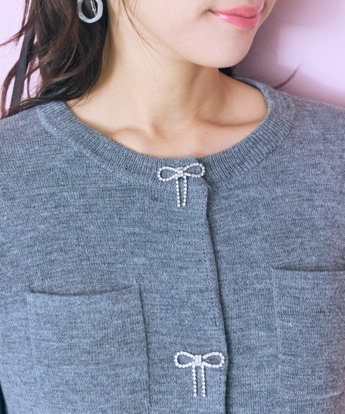 marun（マルン）の「＜大きいサイズ＞ ビジューデザインロングカーディガン marun（カーディガン/ボレロ・レディース・杢グレー/ブラック・5L/4L/3L/LL/L）」の7枚目の写真