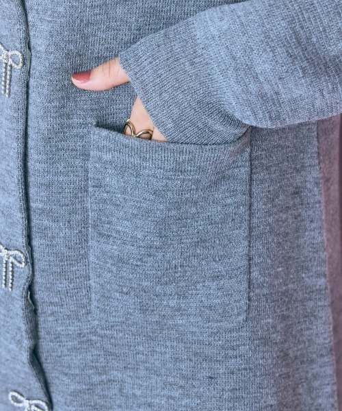 marun（マルン）の「＜大きいサイズ＞ ビジューデザインロングカーディガン marun（カーディガン/ボレロ・レディース・杢グレー/ブラック・5L/4L/3L/LL/L）」の10枚目の写真