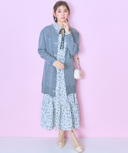 marun（マルン）の「＜大きいサイズ＞ ビジューデザインロングカーディガン marun（カーディガン/ボレロ・レディース・杢グレー/ブラック・5L/4L/3L/LL/L）」の5枚目の写真