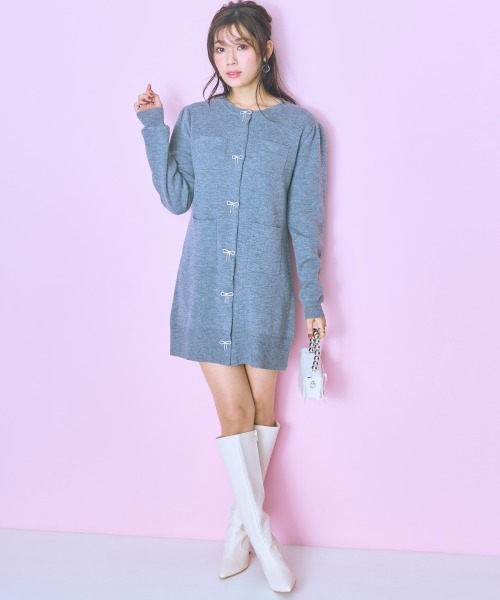 marun（マルン）の「＜大きいサイズ＞ ビジューデザインロングカーディガン marun（カーディガン/ボレロ・レディース・杢グレー/ブラック・5L/4L/3L/LL/L）」の3枚目の写真