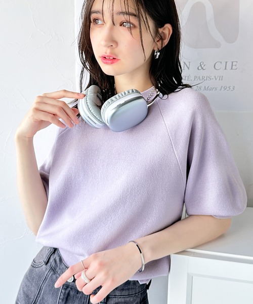 classicalelf(クラシカルエルフ)の「抜け感のある洗練デザイン。ラグランコンパクトスウェット風ニットT(半袖)(Tシャツ/カットソー・レディース・ブラック/アイボリー/グレイッシュベージュ/チャコール/パープル・X-LARGE/SMALL/MEDIUM/LARGE)」の5枚目の写真
