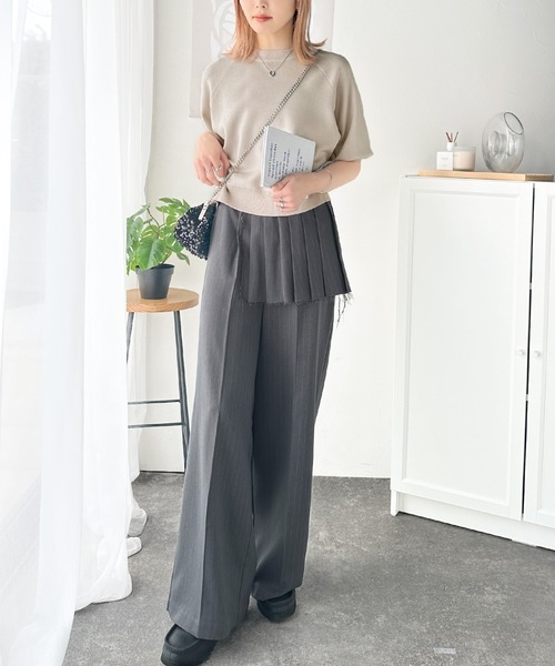 classicalelf(クラシカルエルフ)の「抜け感のある洗練デザイン。ラグランコンパクトスウェット風ニットT(半袖)(Tシャツ/カットソー・レディース・ブラック/アイボリー/グレイッシュベージュ/チャコール/パープル・X-LARGE/SMALL/MEDIUM/LARGE)」の22枚目の写真